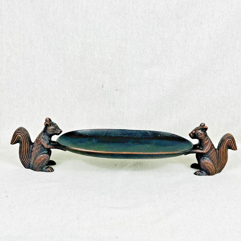Crate and Barrel Figural Squirrel Server Brown Metal Rustic Fall Cabin Country